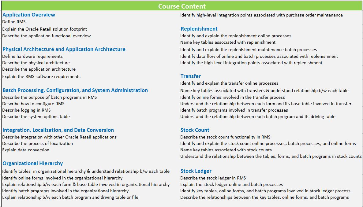 Oracle RMS Training - IDESTRAININGS